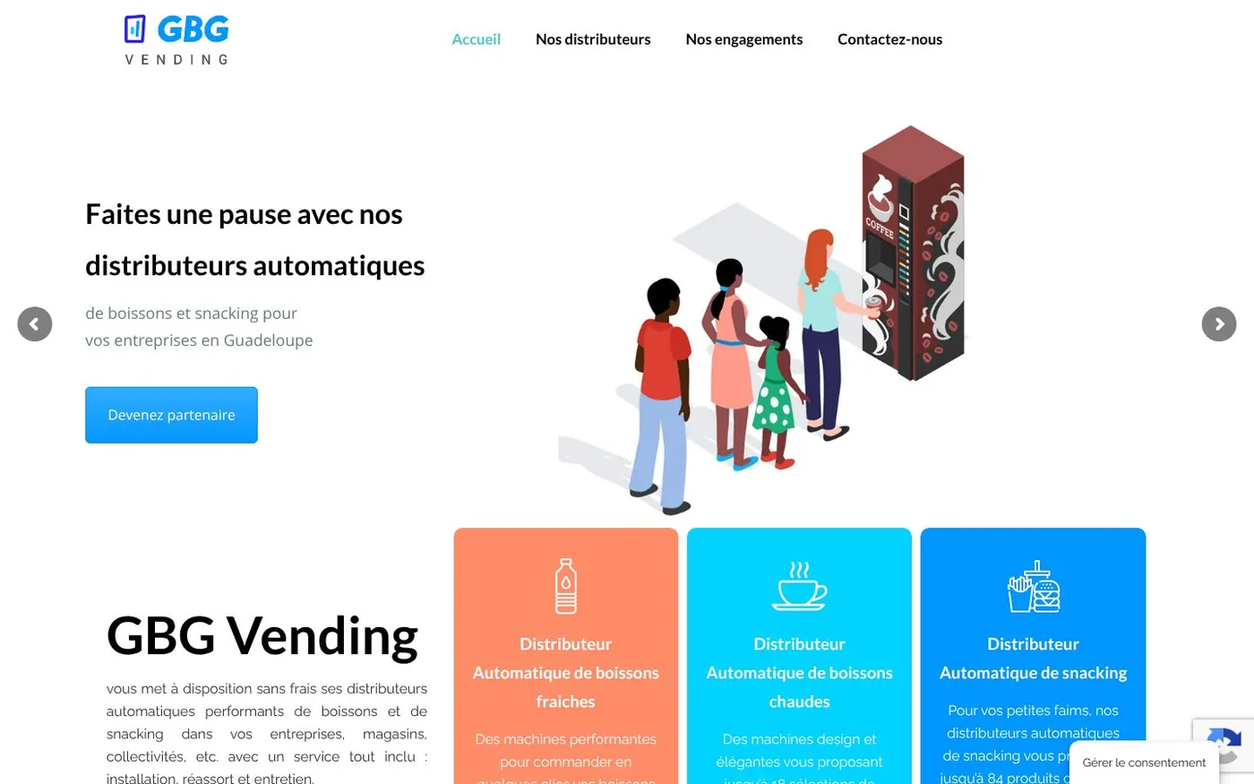 Site internet GBG Vending réalisé par SOWINK Antilles-Guyane