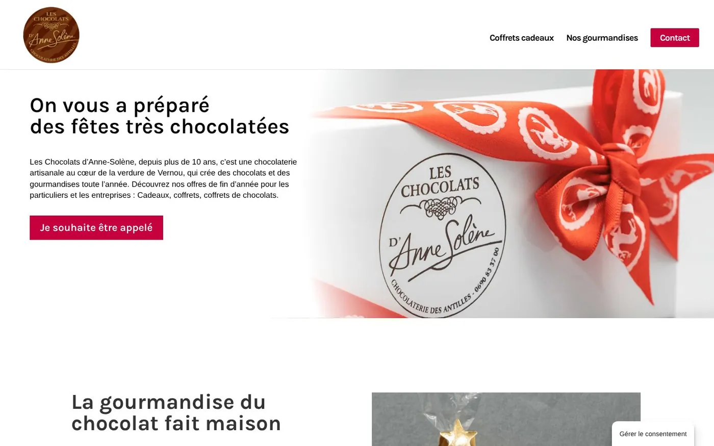 Site internet Chocolats de Noël Anne Solène réalisé par SOWINK Antilles-Guyane